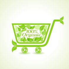 eco shopping cart with group of green leaf