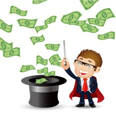 Magician Businessman with money from the hat