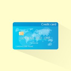 Credit Card Blue with Chip Realistic Vector Illustration Flat Design N3