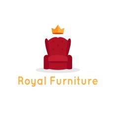 Vector modern flat furniture shop logo Red armchair with crown