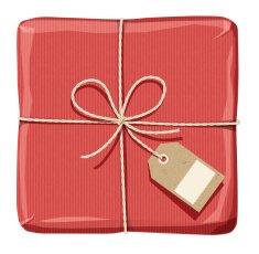 Parcel wrapped up with striped red paper tied twine