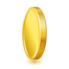 Golden shiny coin isolated on white background
