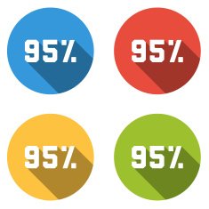 Collection of 4 isolated flat buttons (icons) for 95 (discount)