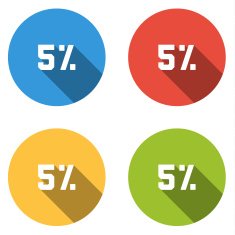 Collection of 4 isolated flat buttons (icons) for 5 (discount)