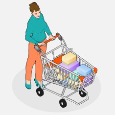 Isometric Grocery Shopping - Walking Woman with Full Ca