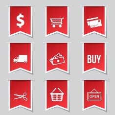 Shopping Sign Label Vector Red Icon Design Set