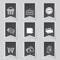 Shopping Sign Label Vector Black Button Icon Design Set 2
