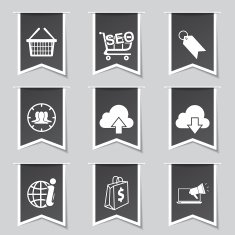 SEO Internet Sign Label Vector Black Icon Design Set 7