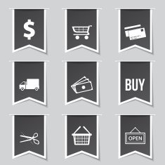 Shopping Sign Label Vector Black Button Icon Design Set