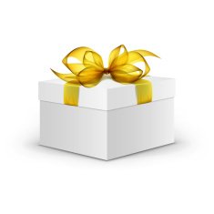 White Box with Yellow Ribbon and Bow Isolated on Background