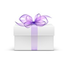 Vector Box with Violet Ribbon and Bow Isolated