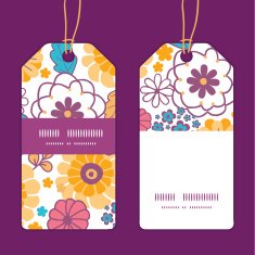 Vector colorful oriental flowers vertical stripe frame pattern tags set N2