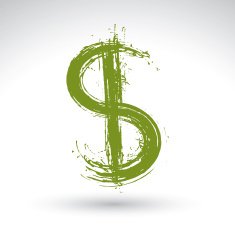 Hand-painted yellow dollar icon isolated on white background