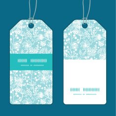 Vector blue and white lace garden plants vertical stripe frame N2