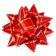 Bow of red ribbon with gold stripes