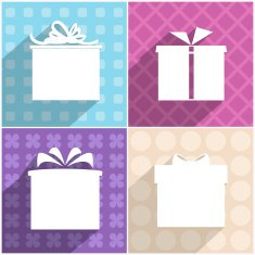 Set of four icons gift boxes with different backgrounds