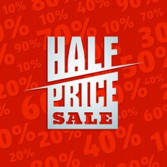 Red 3D vector text of sale discount price offer N19