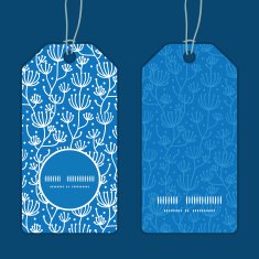 Vector blue white lineart plants vertical round frame pattern tags