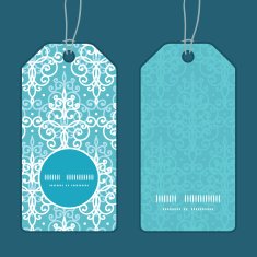 Vector light blue swirls damask vertical round frame pattern tags N2