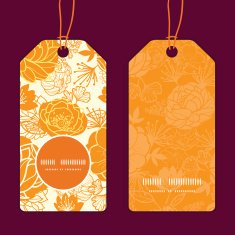 Vector golden art flowers vertical round frame pattern tags set