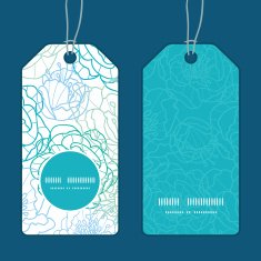 Vector blue line art flowers vertical round frame pattern tags