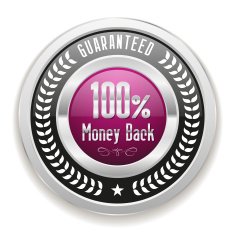 Purple money back button with silver border