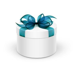 White Box with Blue Turquoise Azure Ribbon and Bow Isolated