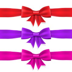 Set red violet pink satin ribbon and bow