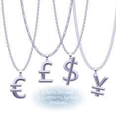 Set of silver chains with currencies pendants