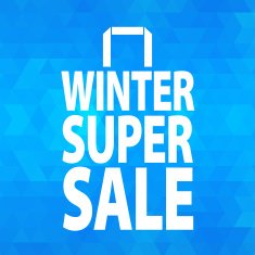 Winter sale paper bag icon on blue background N2