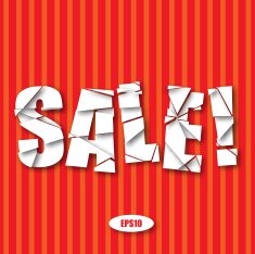 Sale Cut Paper Poster on red stripes background N2