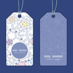 Vector ornamental abstract swirls vertical round frame pattern tags set