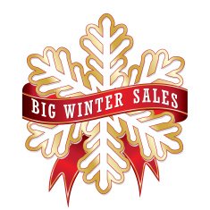 Red winter sales ribbon with a golden snowflake