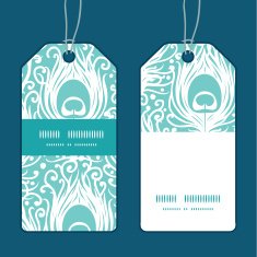Vector soft peacock feathers vertical stripe frame pattern tags set N2