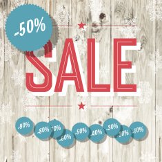 Sale retro poster Template with wooden texture and different di