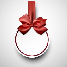 White paper gift card with red satin bow N3