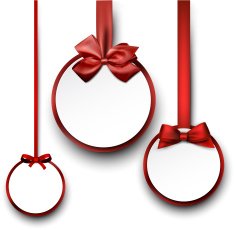 White paper gift cards with red satin bow