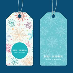 Vector colorful doodle snowflakes vertical round frame pattern tags set N2