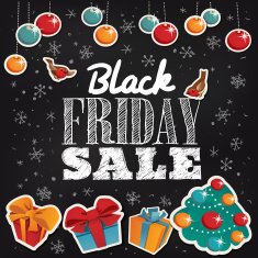 Vector illustration with Black Friday Sale lettering and gifts