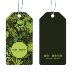 Vector evergreen christmas tree vertical round frame pattern tags set