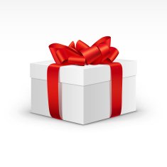 White Gift Box with Bright Red Ribbon Isolated