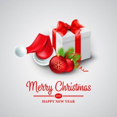 Christmas gift box and Santa hat Vector illustration N3