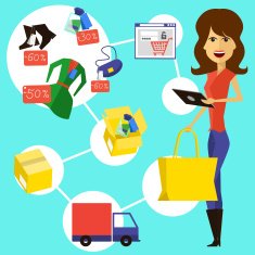 Happy woman with a bag and phone in hands N2
