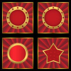 Red golden empty labels on striped background