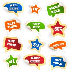 Assortment of Colorful Discount Sale Tags