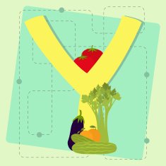 Letter "y" from stylized alphabet with fruits and vegetables