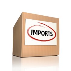 the word imports on a paper box