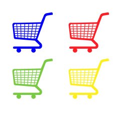 Shopping Cart Icons in Blue Red Green Yellow