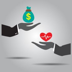 hand exchanging money and health vector icon N2
