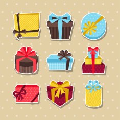 Celebration sticker icon set of colorful gift boxes